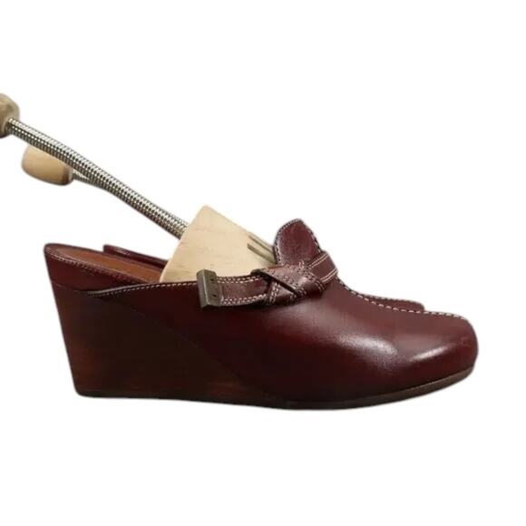 Cole Haan Shoes Womens 8 Mule Wedge Slip On Leather Fashion Comfort Buckle Brown - Picture 1 of 16